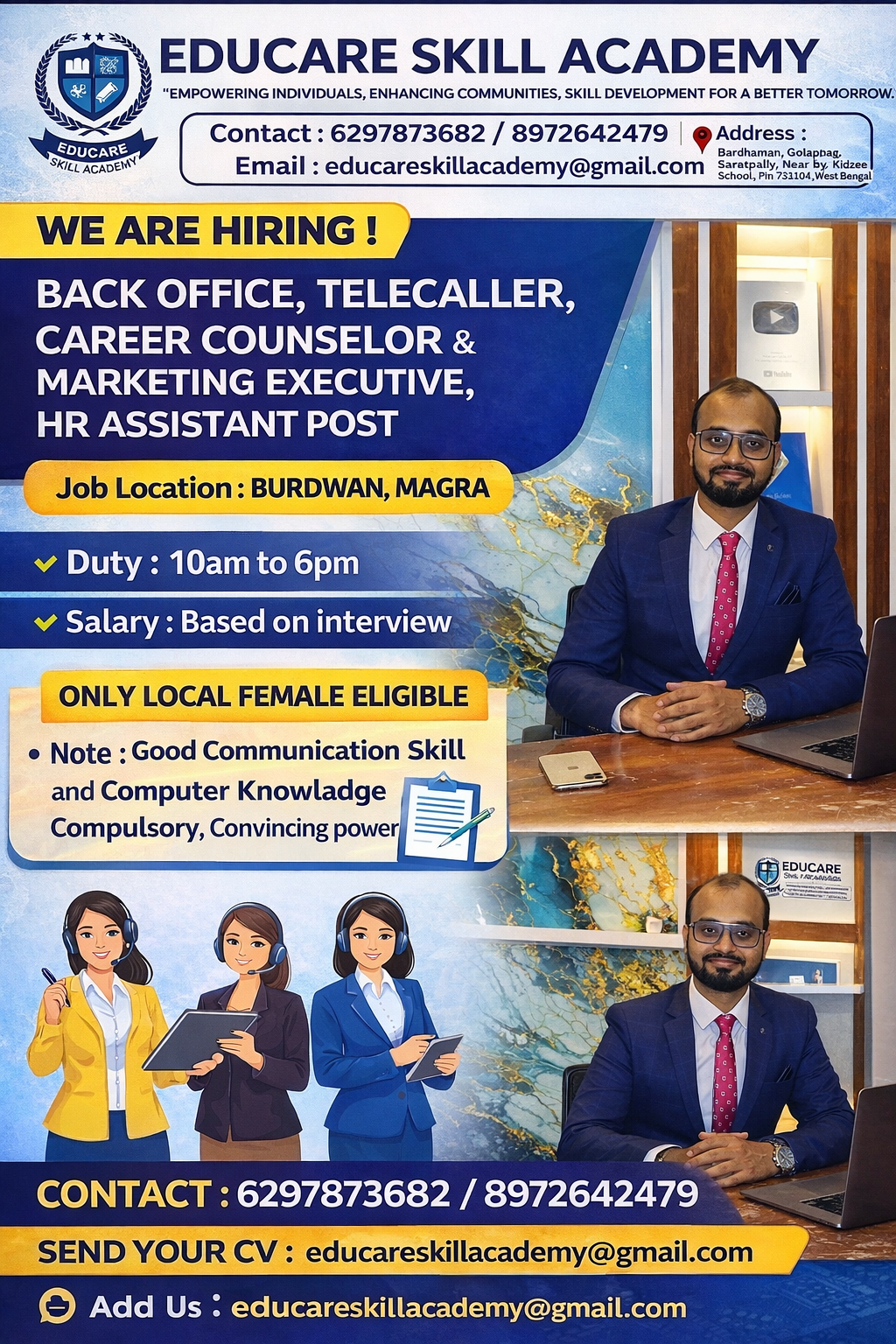 Educare Intern Technology & Educare Skill  Academy Hiring Back Office , HR,Telecaller Staff