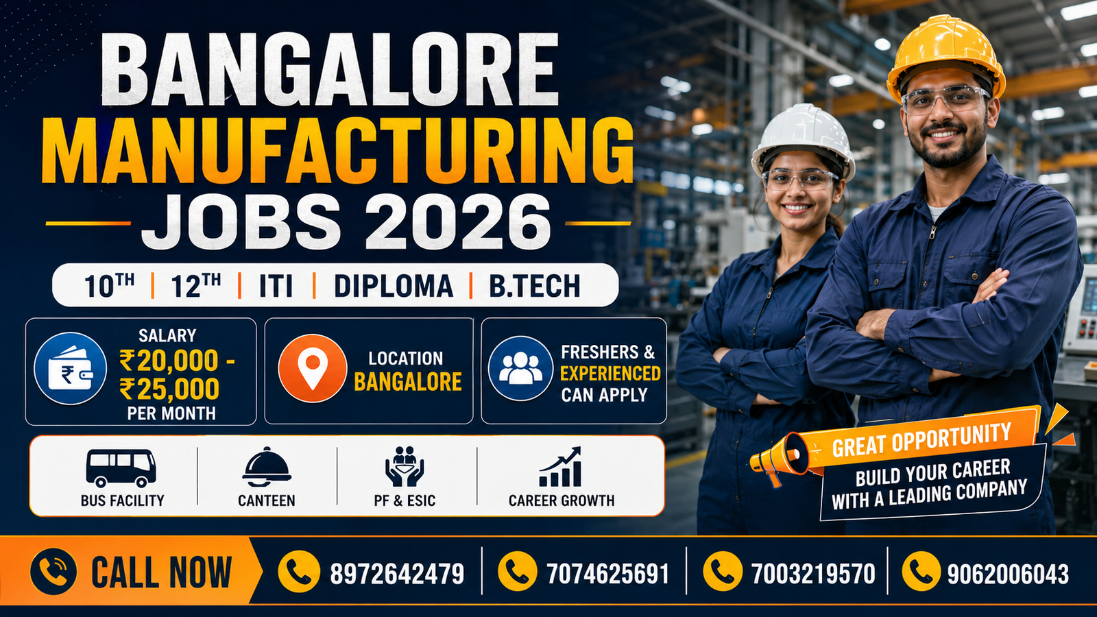 Bangalore Manufacturing Company Jobs 2026 | ITI, Diploma, B.Tech, 10th & 12th Pass Freshers Recruitment