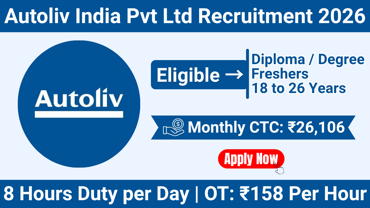 Autoliv India Pvt Ltd Recruitment 2026 | Diploma & Degree Operator Technician Jobs in Bengaluru | CTC ₹26,106 + Incentives