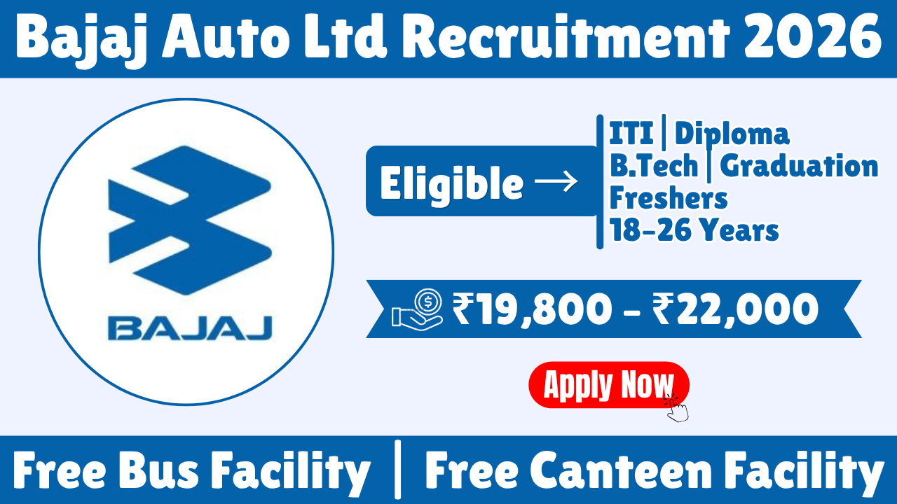 Bajaj Auto Ltd Recruitment 2026 | ITI, Diploma, Graduate & B.E./B.Tech Jobs | 280 Vacancies | Salary Up to ₹19,000 In-Hand